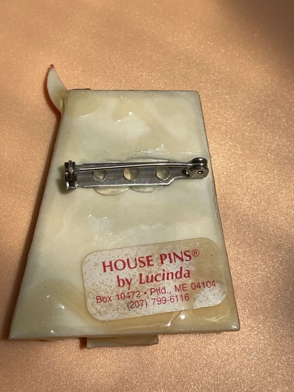Vtg Lucinda House Brooch Pin With Red Moon Tree & Whimsical Home Design - Unique